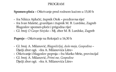 Otkrivanja spomen-ploče i poprsja Maestra fra Anđelka Milanovića Litre